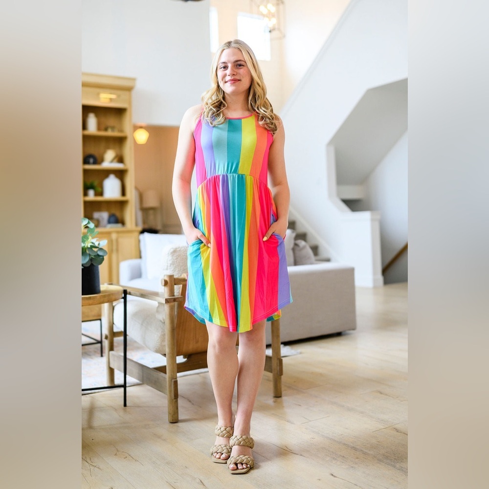 Shirley and Stone boutique dress colorful striped midi length EUC